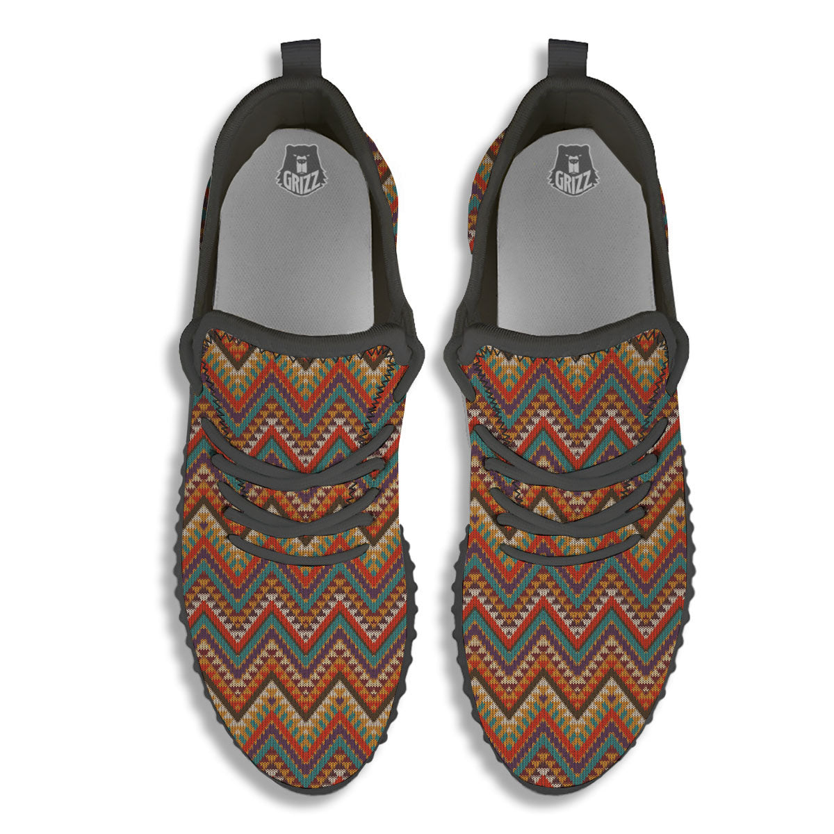 Knitted Zigzag Print Pattern Black Walking Shoes-grizzshop
