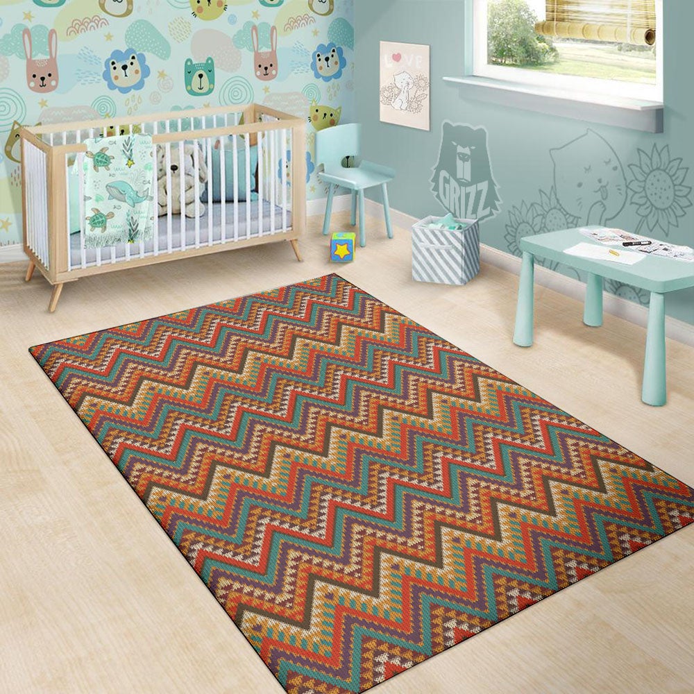 Knitted Zigzag Print Pattern Floor Mat-grizzshop