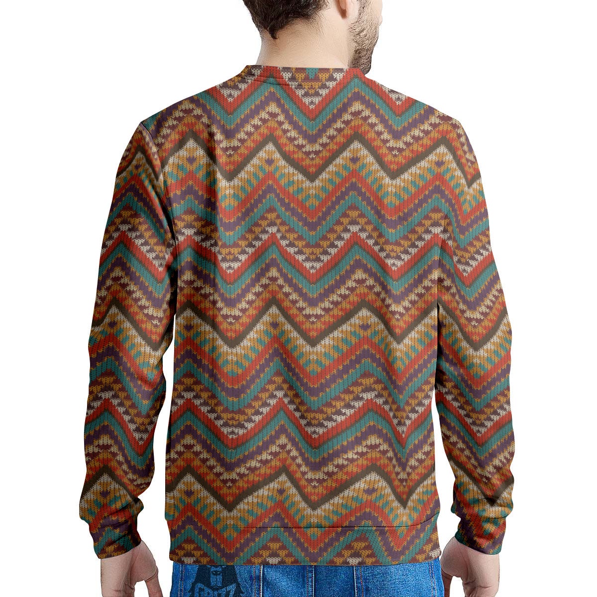 Knitted Zigzag Print Pattern Men's Sweatshirt-grizzshop