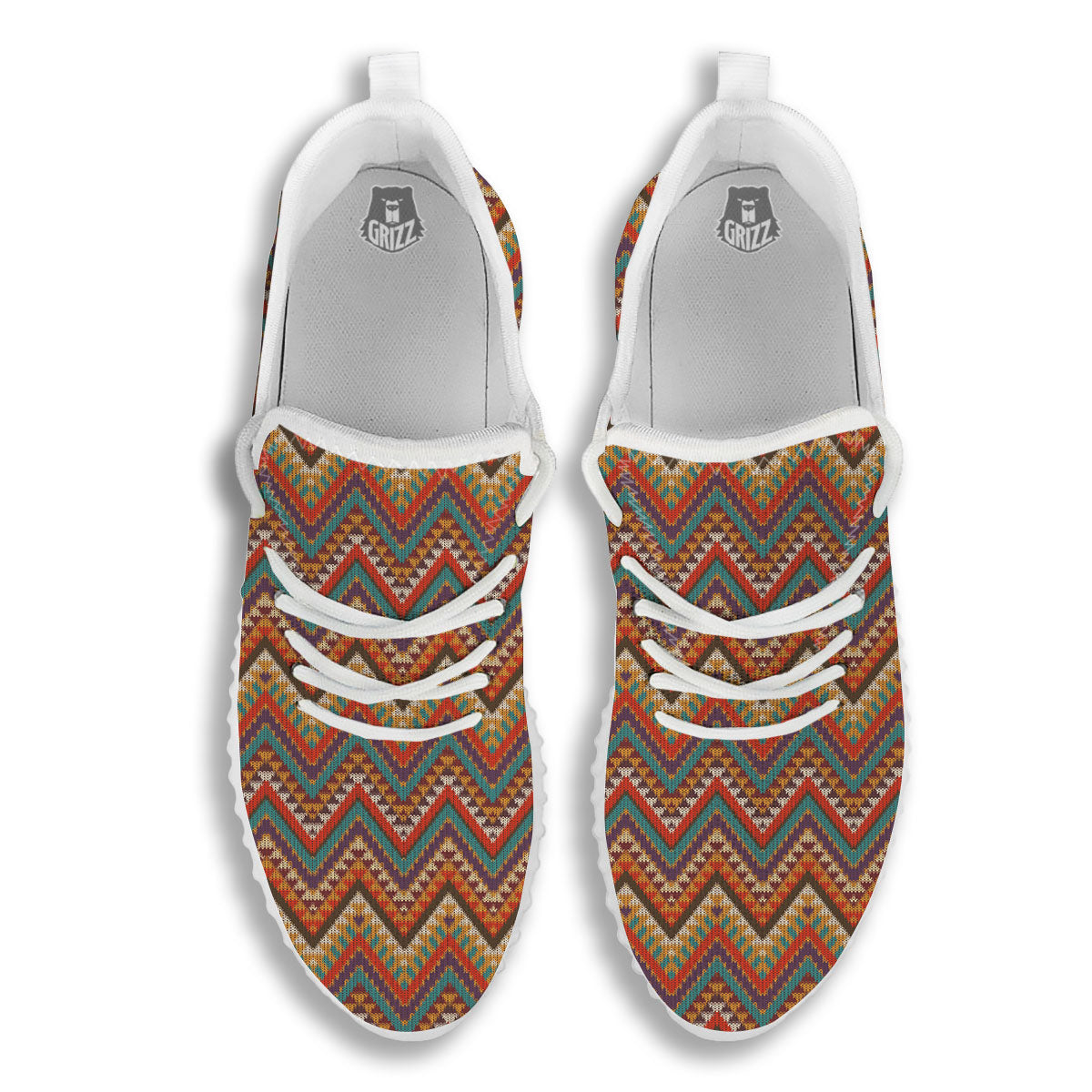 Knitted Zigzag Print Pattern White Walking Shoes-grizzshop