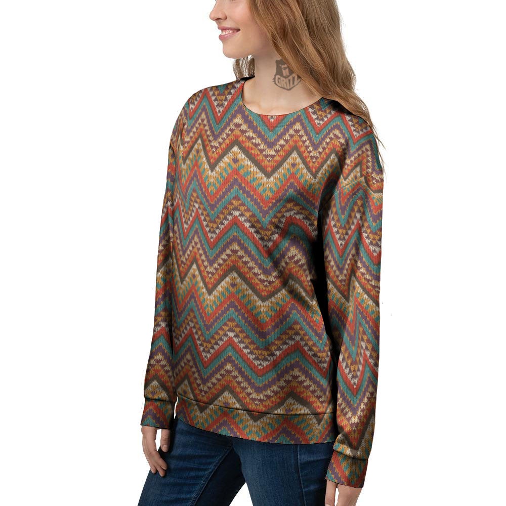 Knitted Zigzag Print Pattern Women's Sweatshirt-grizzshop