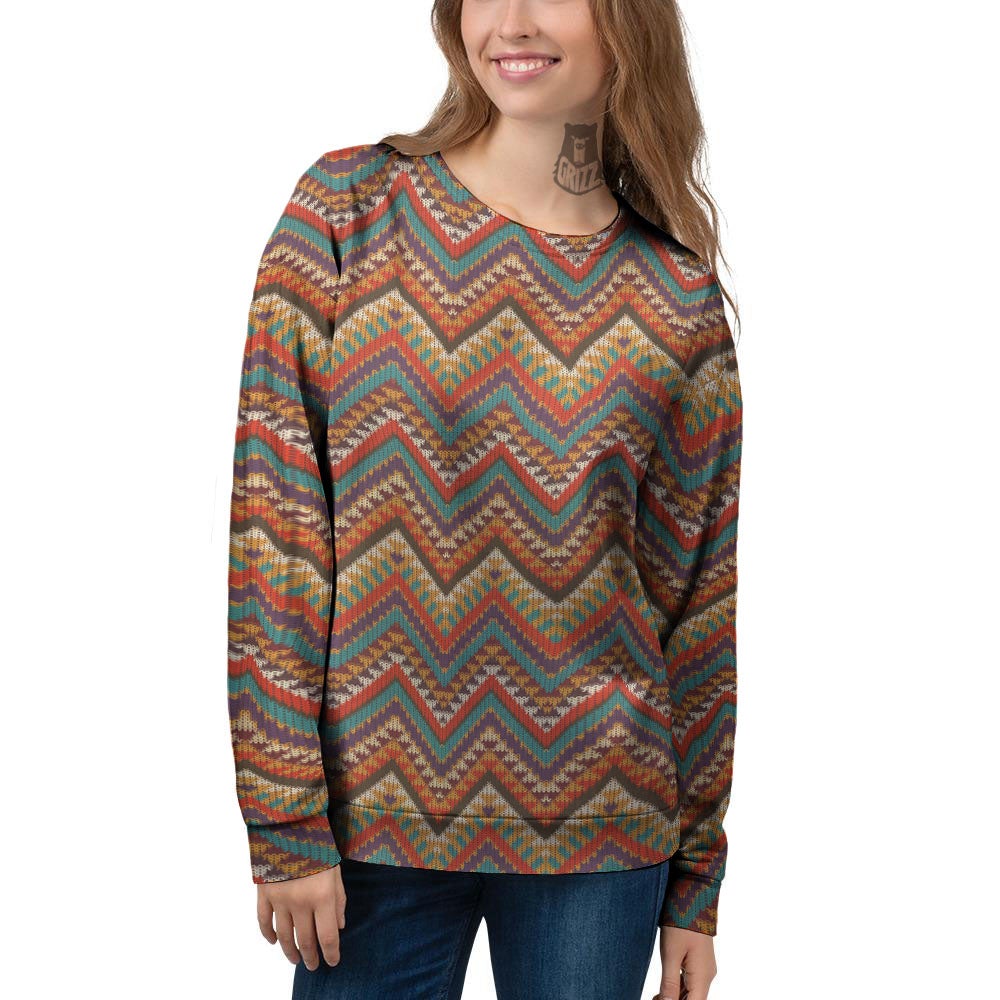 Knitted Zigzag Print Pattern Women's Sweatshirt-grizzshop