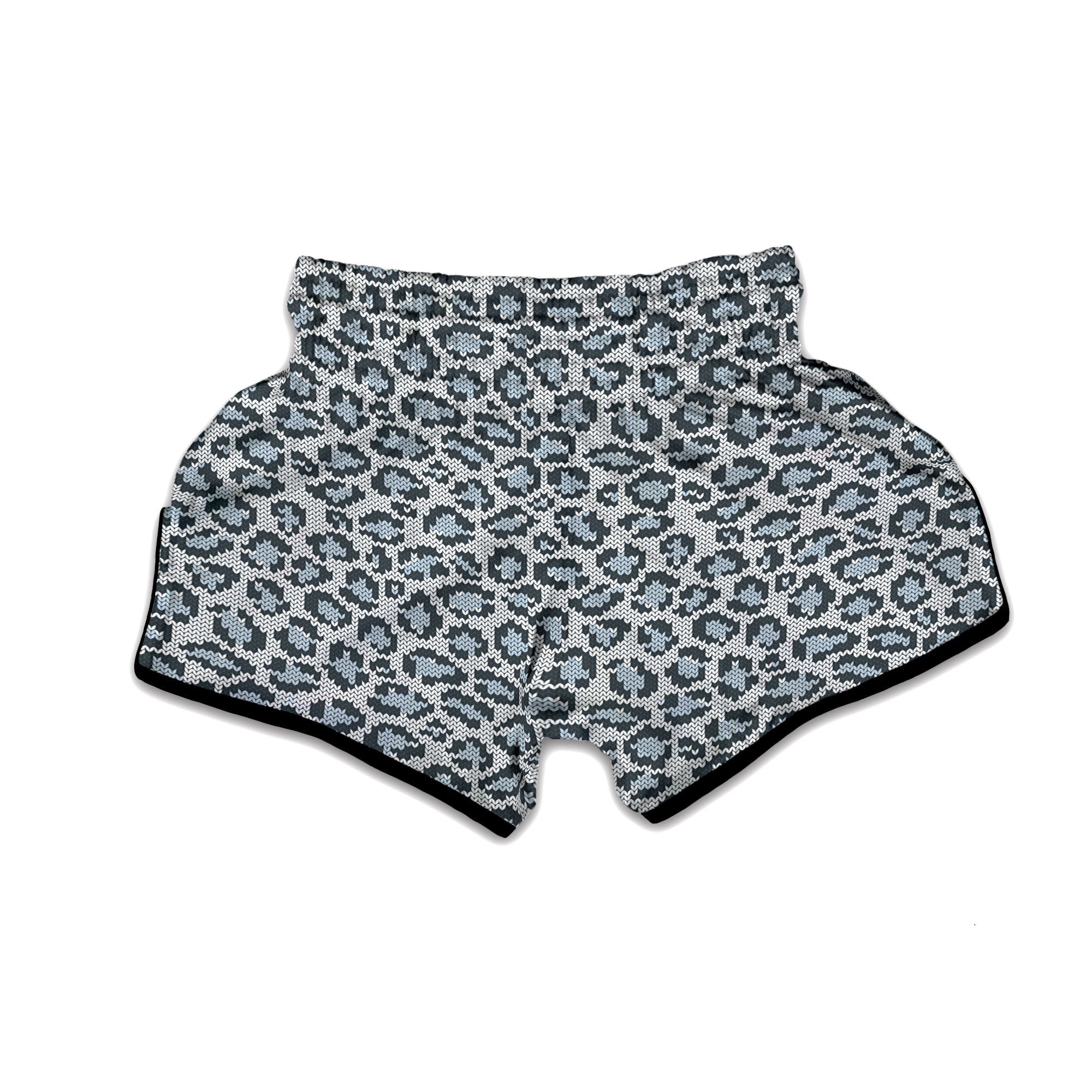 Knitted Snow Leopard Print Pattern Muay Thai Boxing Shorts-grizzshop