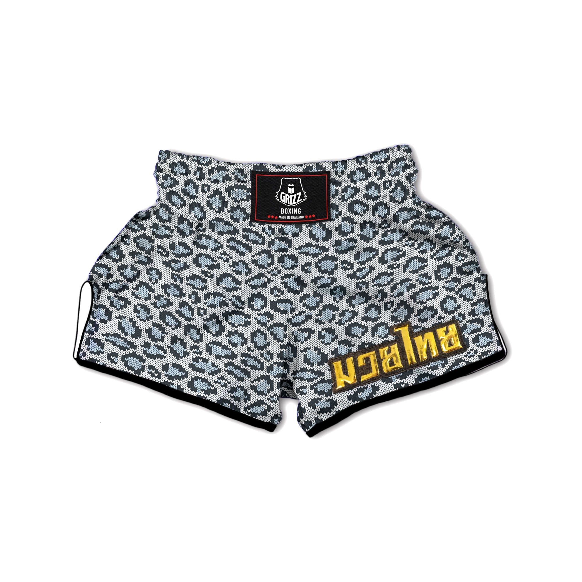 Knitted Snow Leopard Print Pattern Muay Thai Boxing Shorts-grizzshop