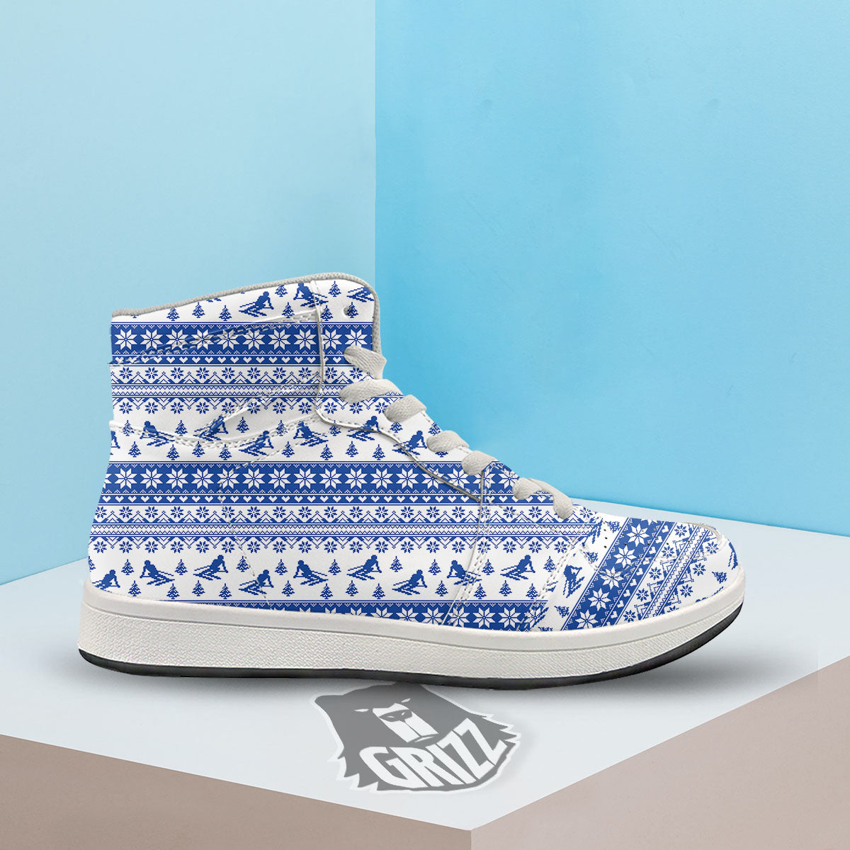 Knitting Winter Ski Print Pattern High Top Sneakers-grizzshop