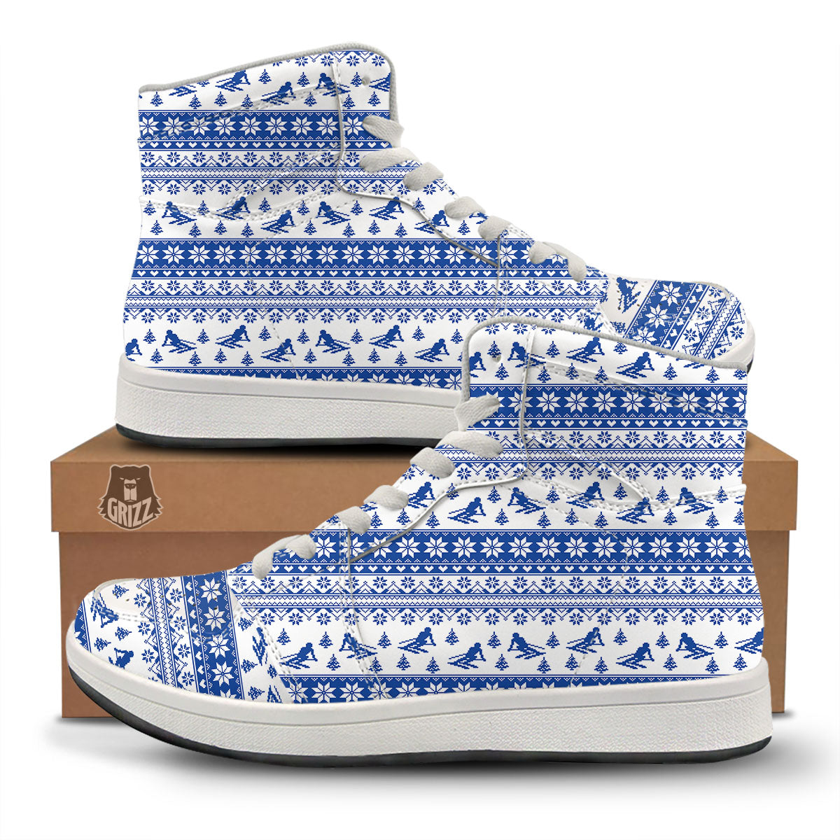 Knitting Winter Ski Print Pattern High Top Sneakers-grizzshop