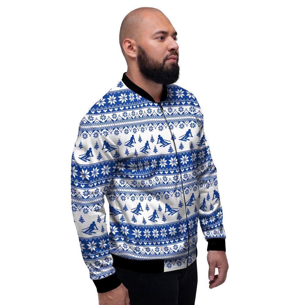 Knitting Winter Ski Print Pattern Men's Bomber Jacket-grizzshop