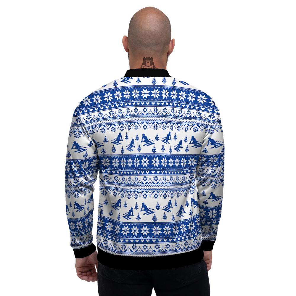 Knitting Winter Ski Print Pattern Men's Bomber Jacket-grizzshop