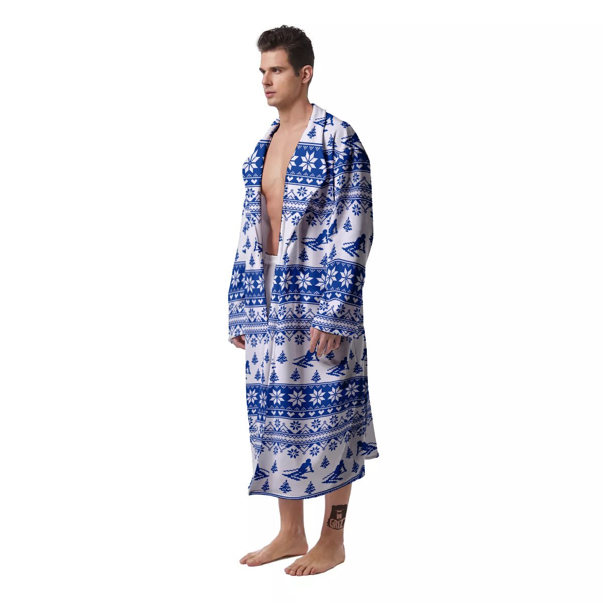 Knitting Winter Ski Print Pattern Men's Robe-grizzshop