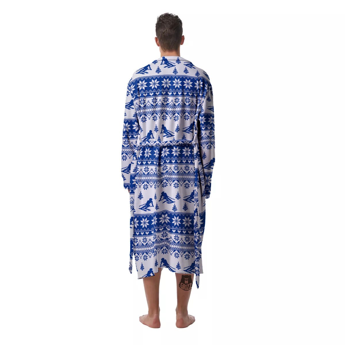 Knitting Winter Ski Print Pattern Men's Robe-grizzshop