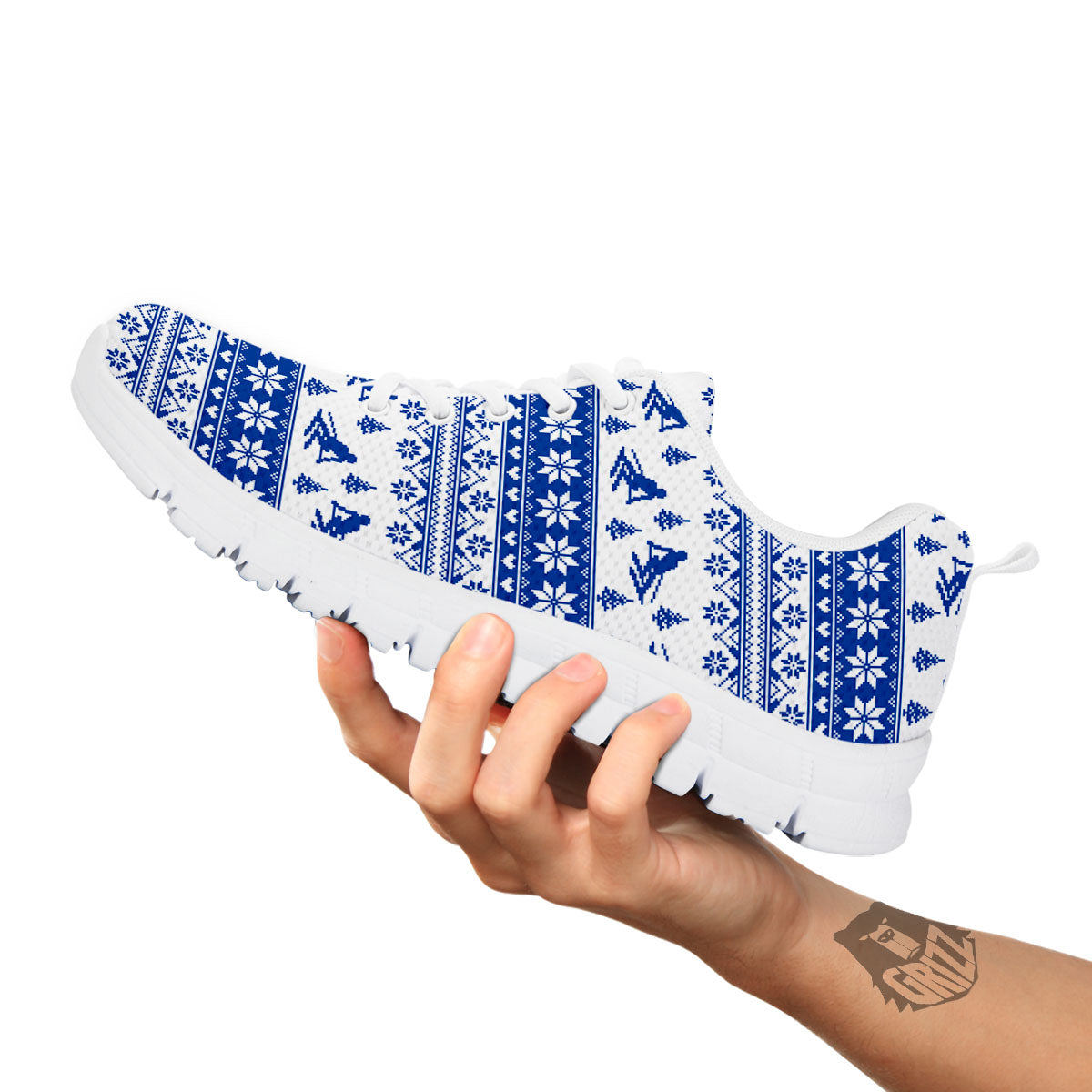 Knitting Winter Ski Print Pattern White Sneaker-grizzshop