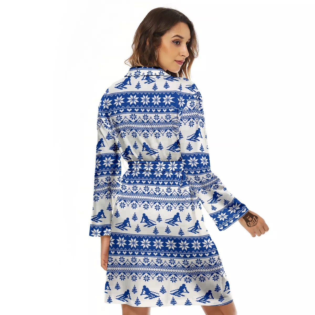 Knitting Winter Ski Print Pattern Women's Robe-grizzshop