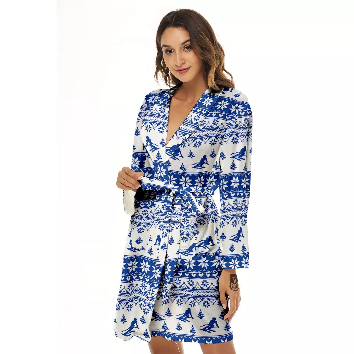 Knitting Winter Ski Print Pattern Women's Robe-grizzshop