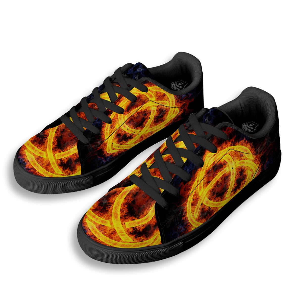 Knot Fire Celtic Print Black Low Top Sneakers-grizzshop