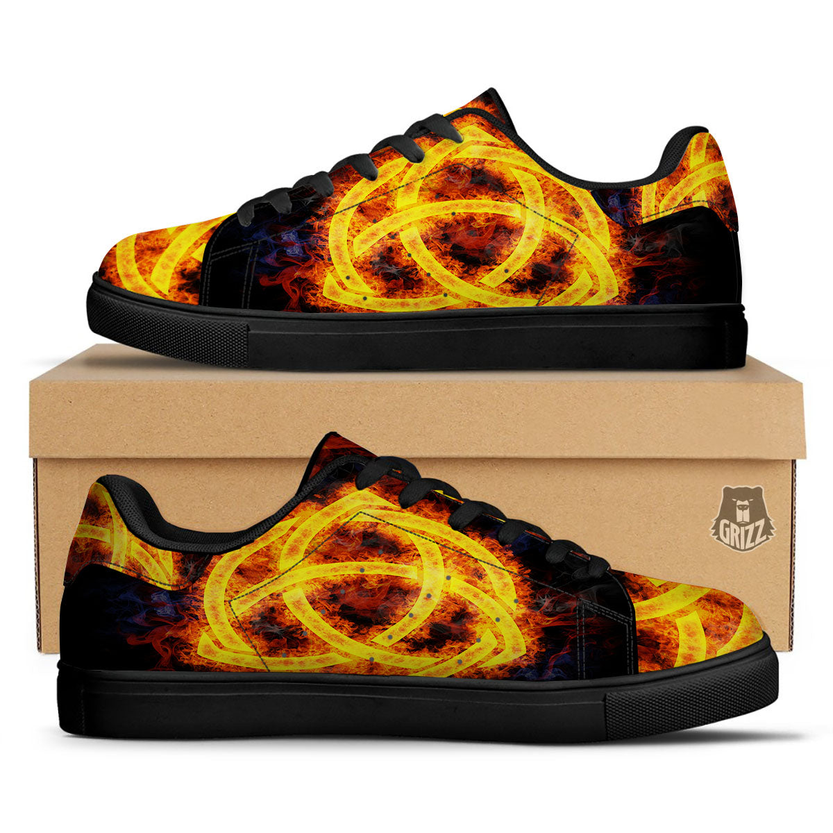 Knot Fire Celtic Print Black Low Top Sneakers-grizzshop