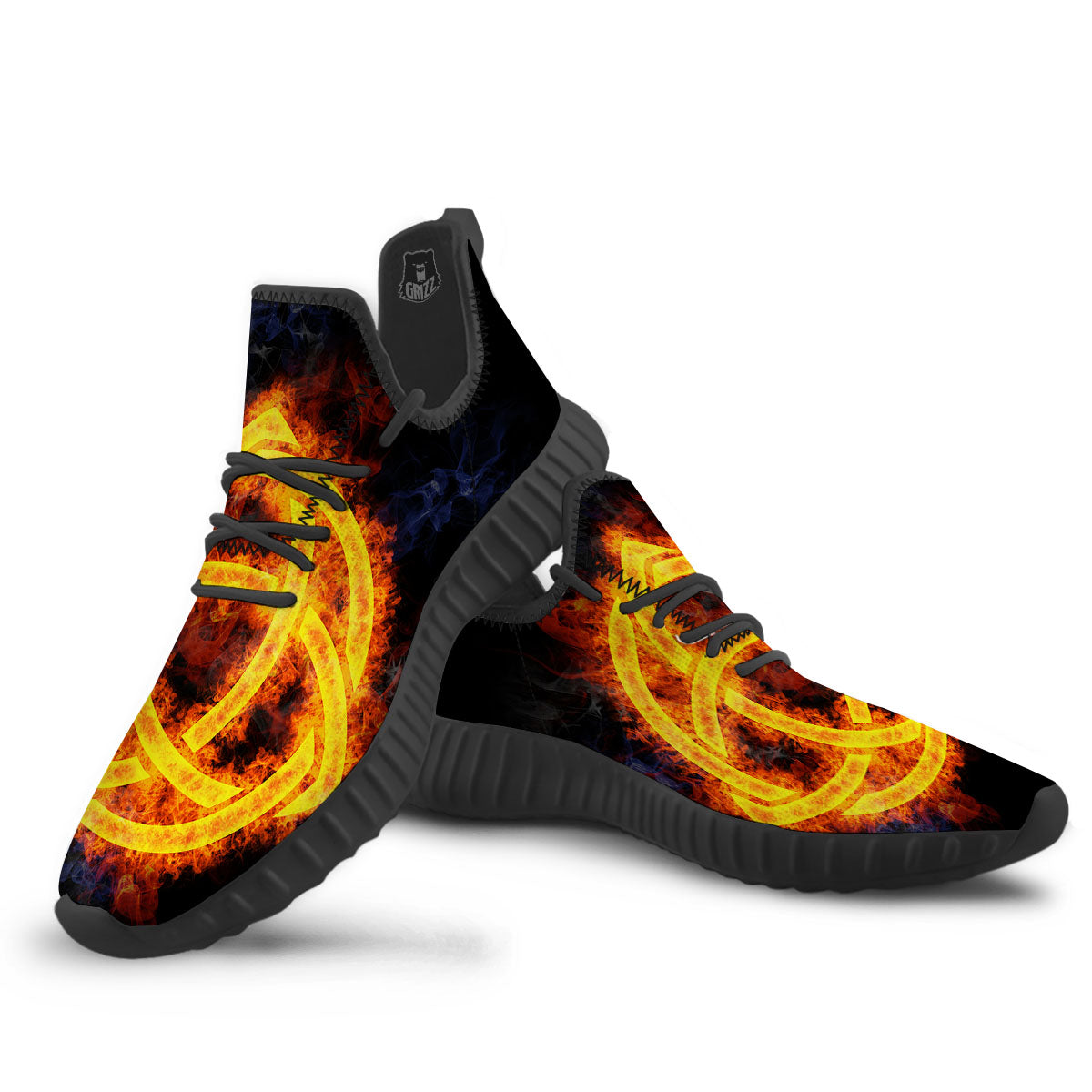 Knot Fire Celtic Print Black Walking Shoes-grizzshop