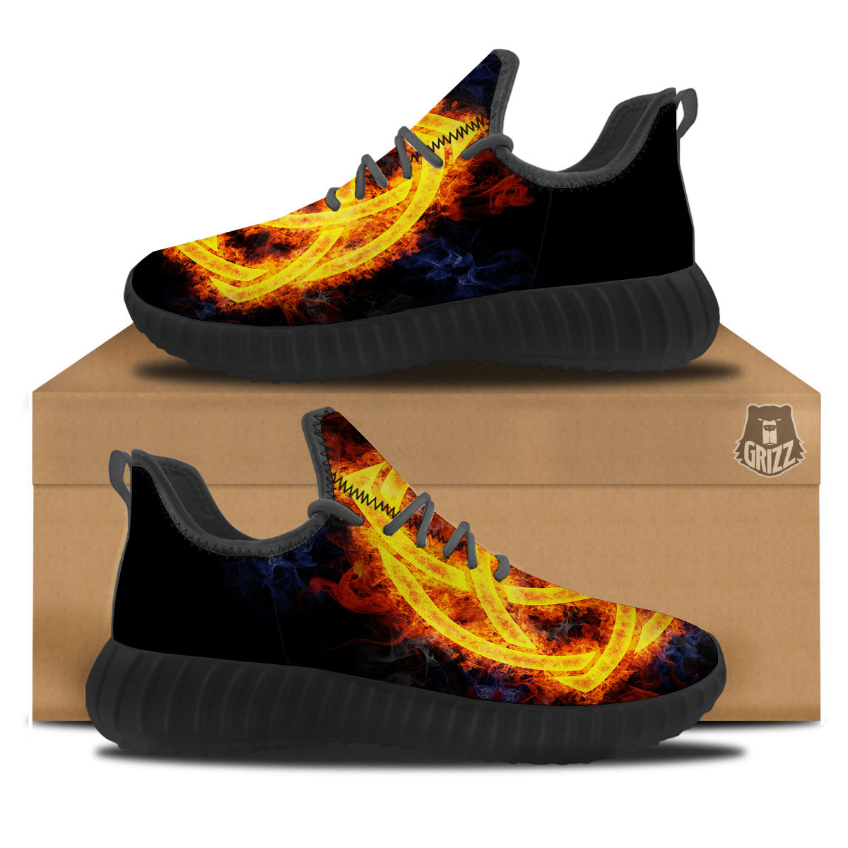 Knot Fire Celtic Print Black Walking Shoes-grizzshop