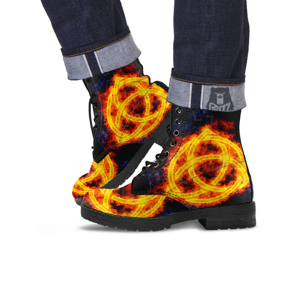 Knot Fire Celtic Print Leather Boots-grizzshop
