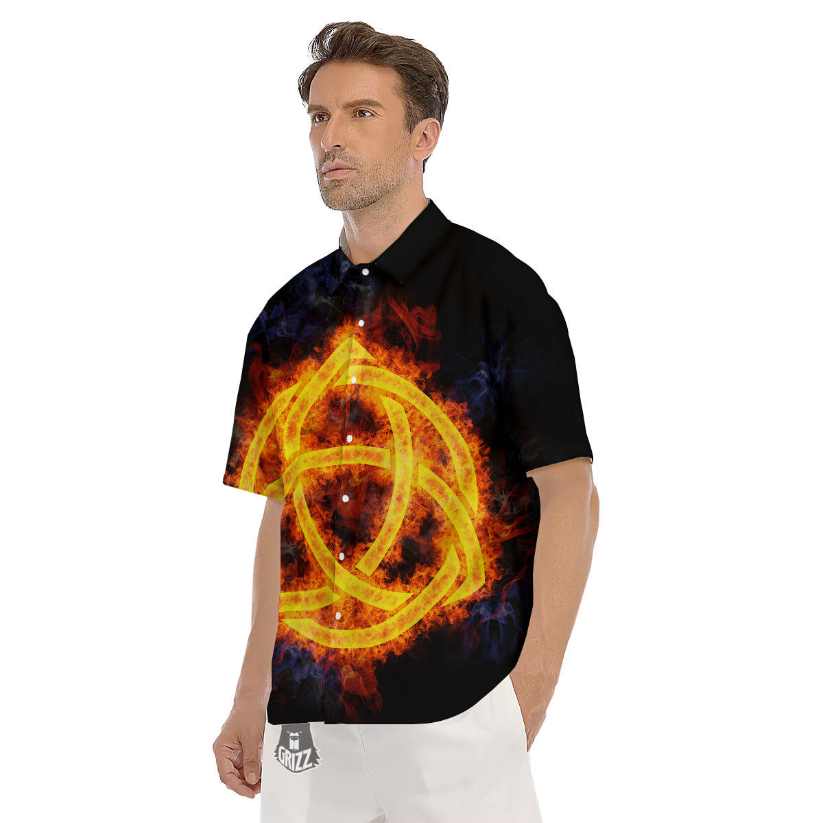 Knot Fire Celtic Print Men's Short Sleeve Shirts-grizzshop