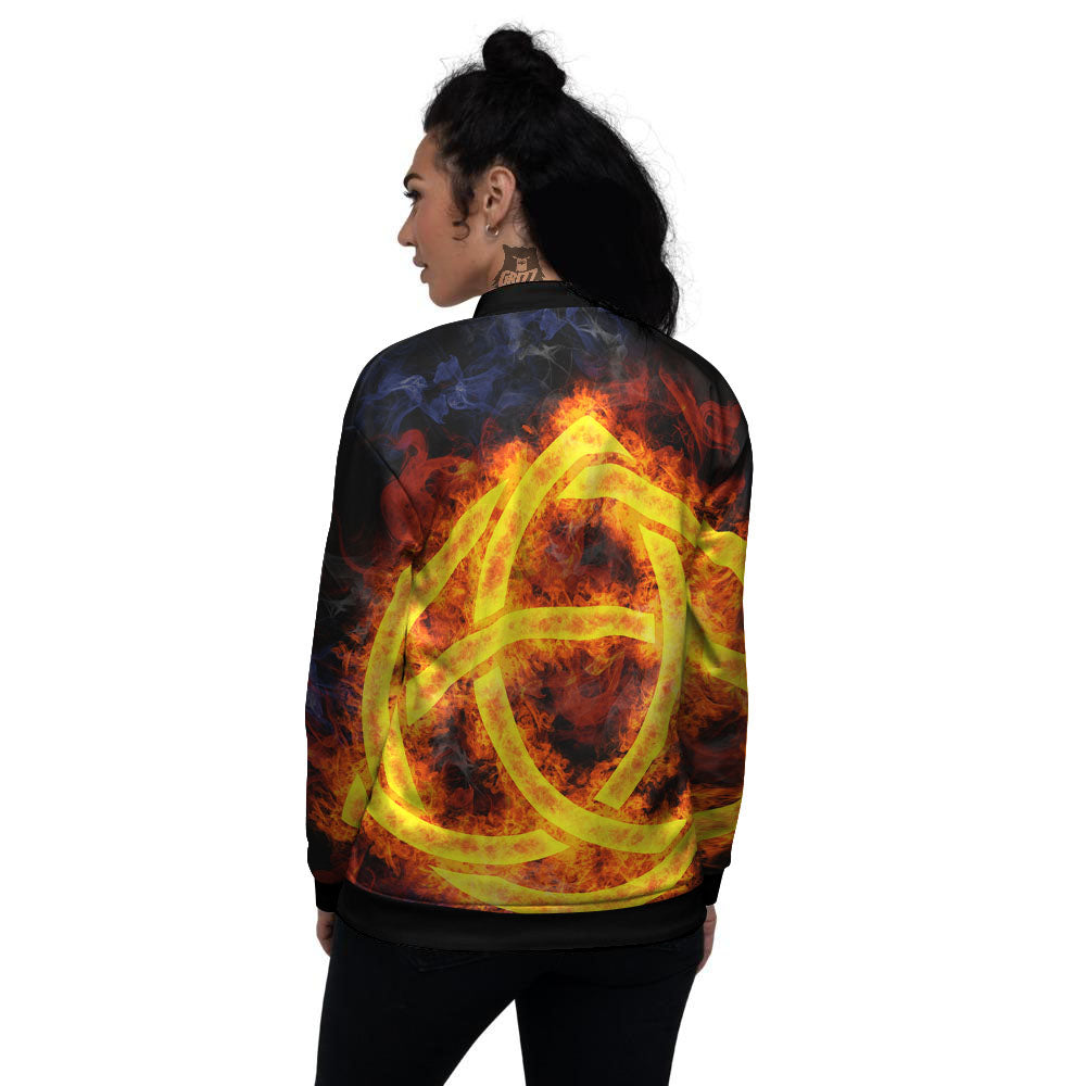 Knot Fire Celtic Print Women's Bomber Jacket-grizzshop