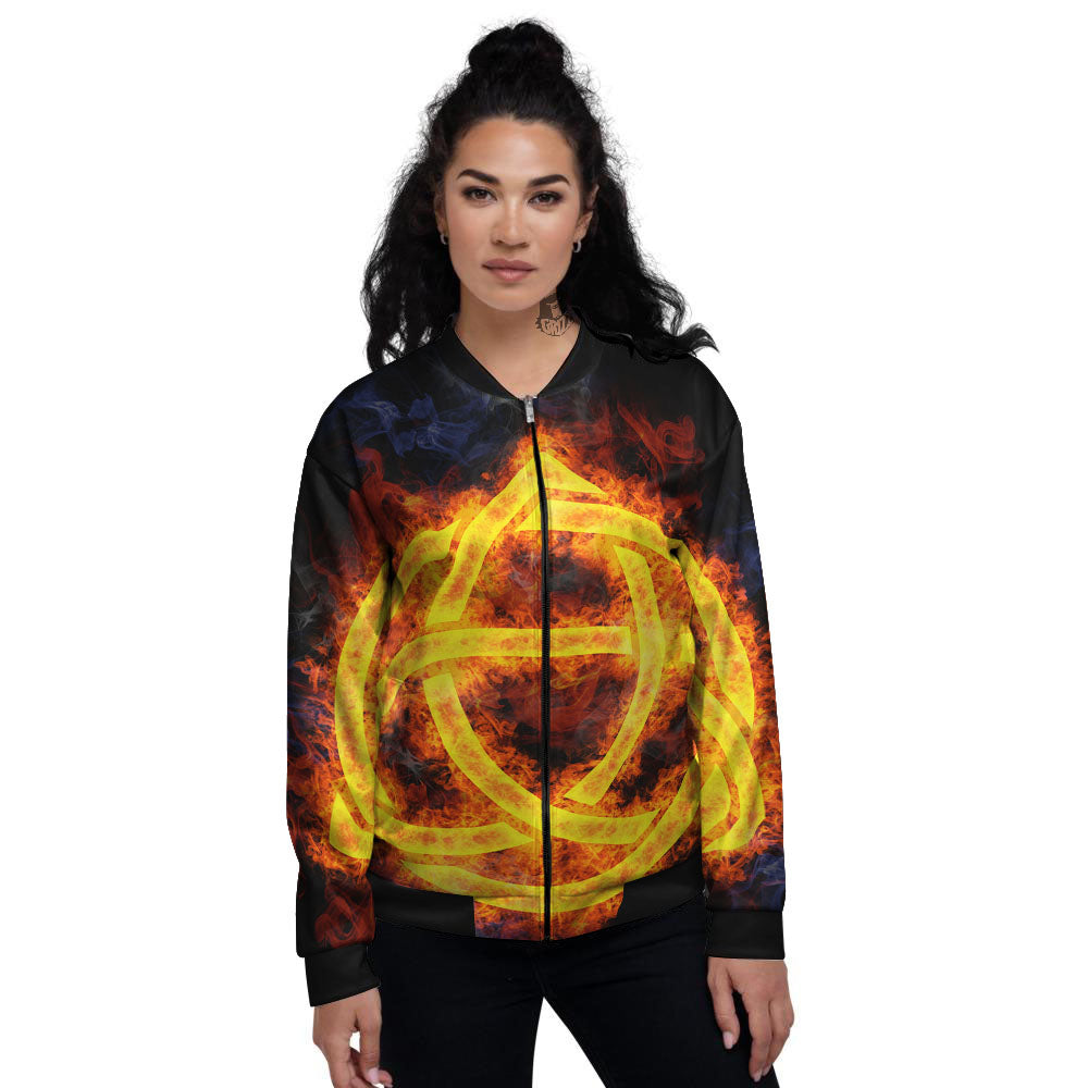 Knot Fire Celtic Print Women's Bomber Jacket-grizzshop