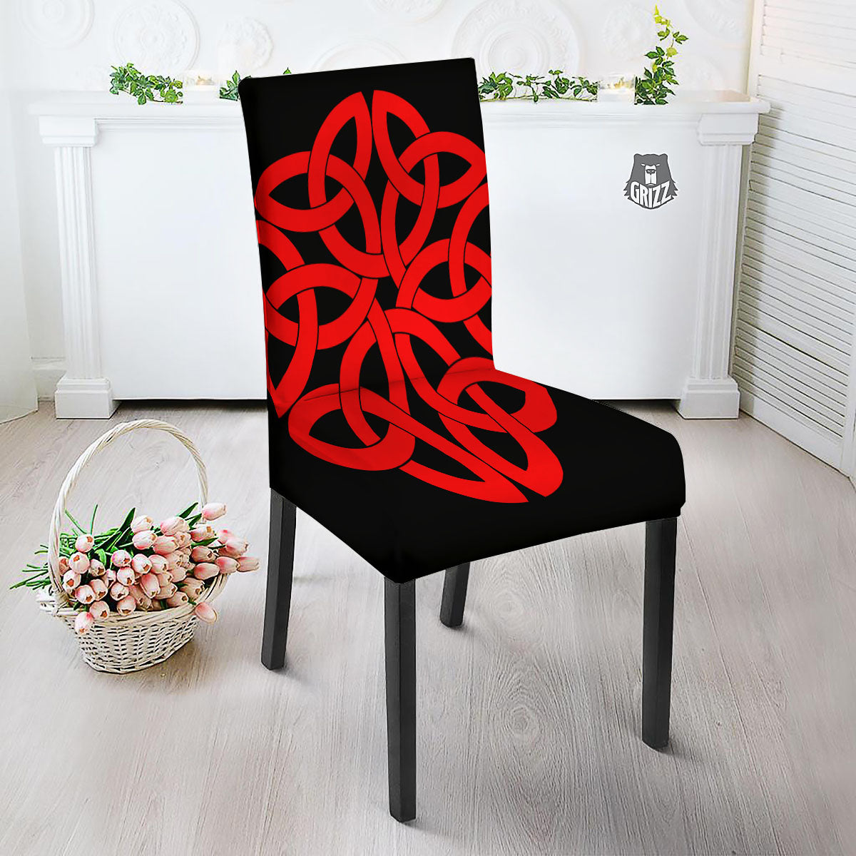 Knot Red Celtic Print Dining Chair Slipcover-grizzshop