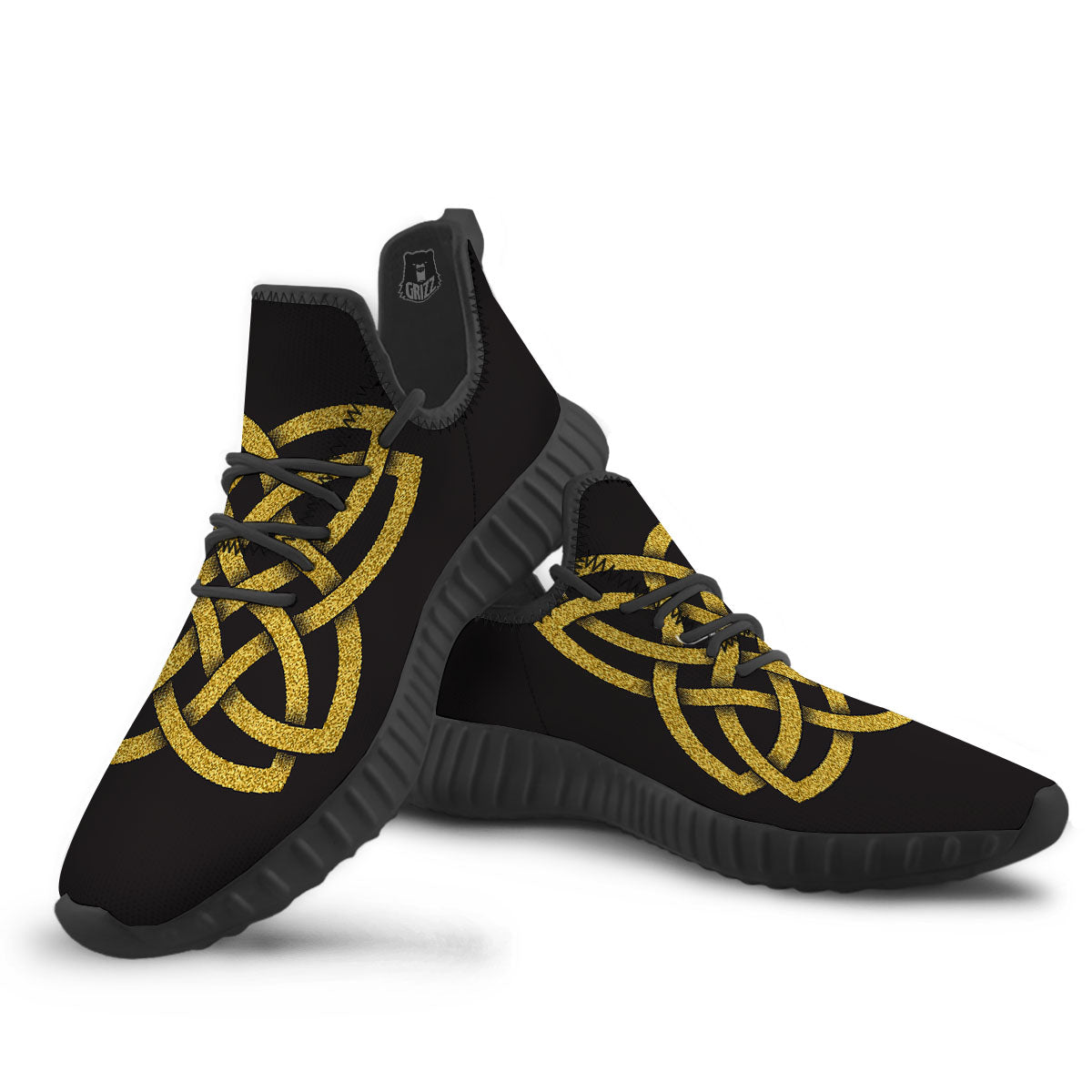 Knot Symbol Gold Celtic Print Black Walking Shoes-grizzshop