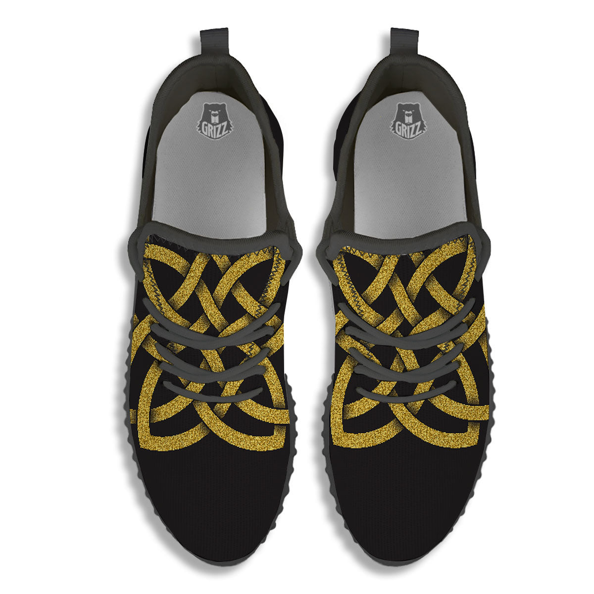 Knot Symbol Gold Celtic Print Black Walking Shoes-grizzshop