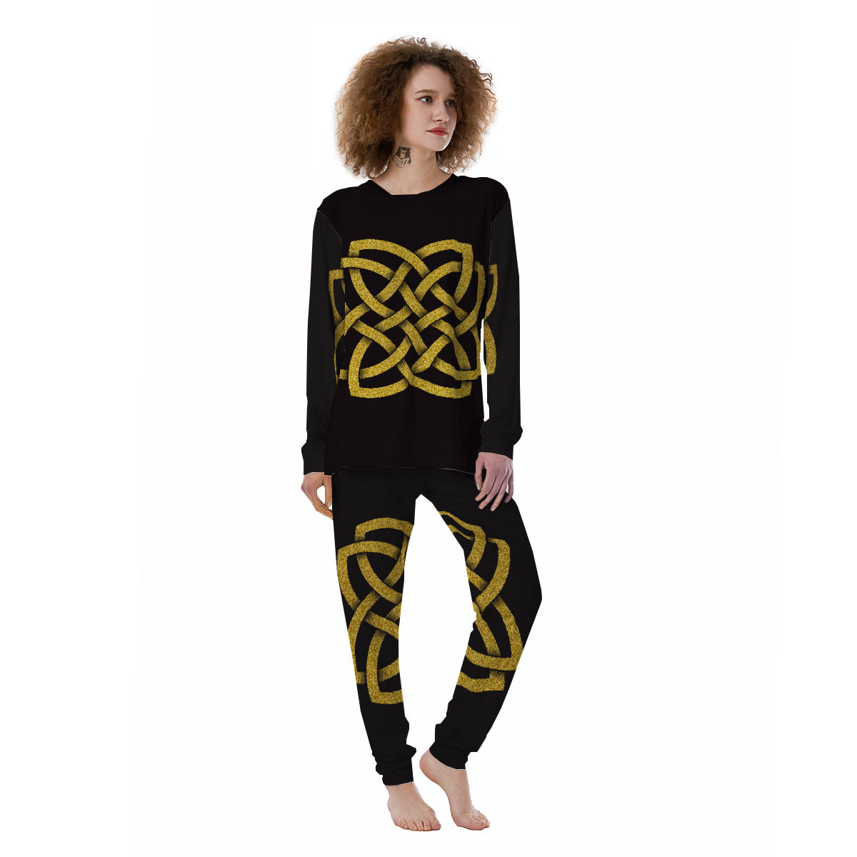 Knot Symbol Gold Celtic Print Women's Pajamas-grizzshop