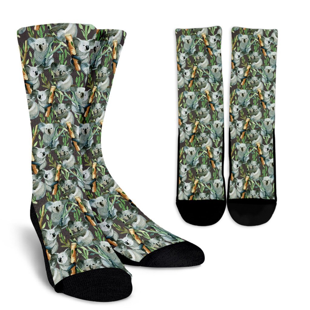 Koala Bamboo Pattern Print Unisex Crew Socks-grizzshop