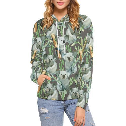 Koala Bamboo Pattern Print Women Pullover Hoodie-grizzshop