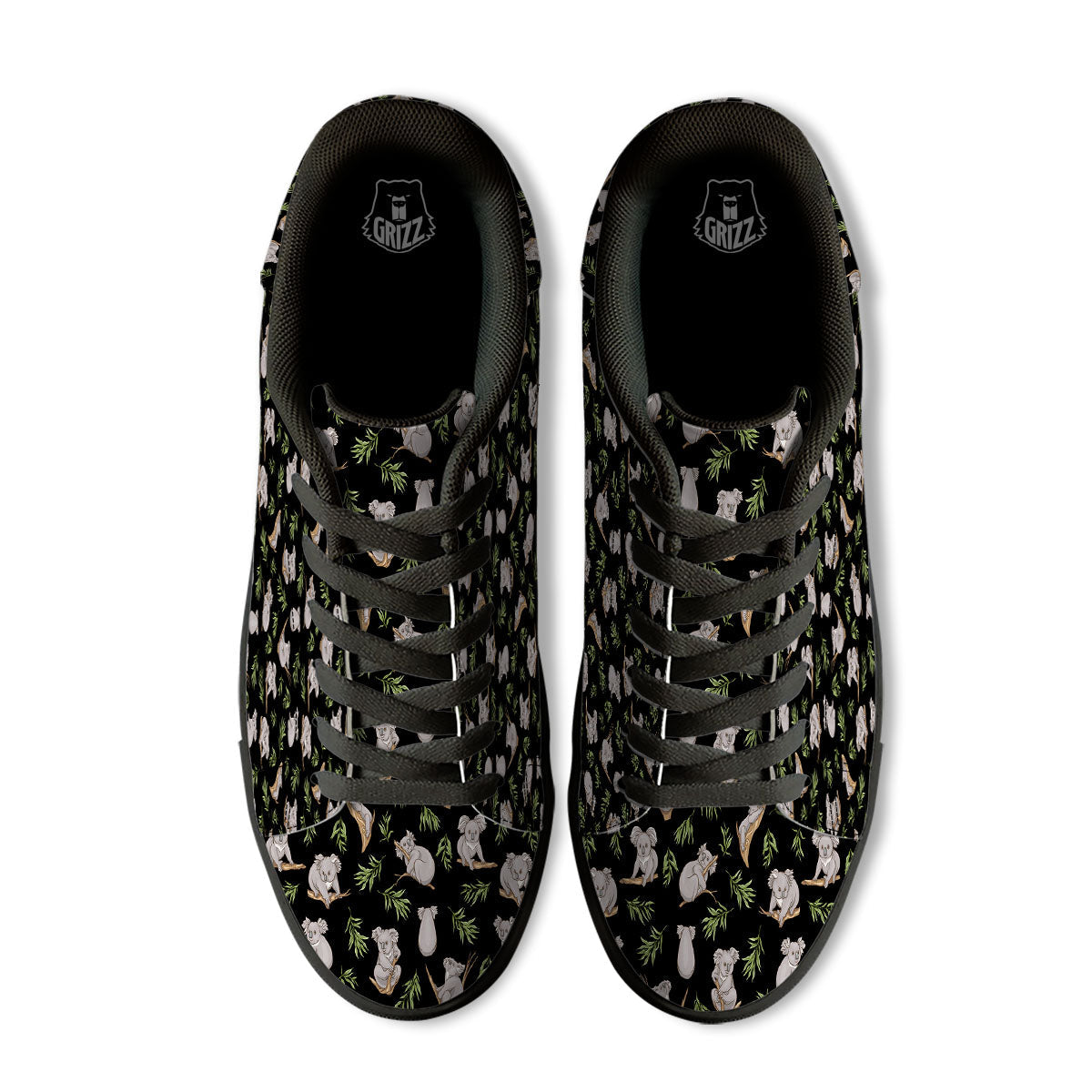 Koala Bear Black Print Pattern Black Low Top Sneakers-grizzshop