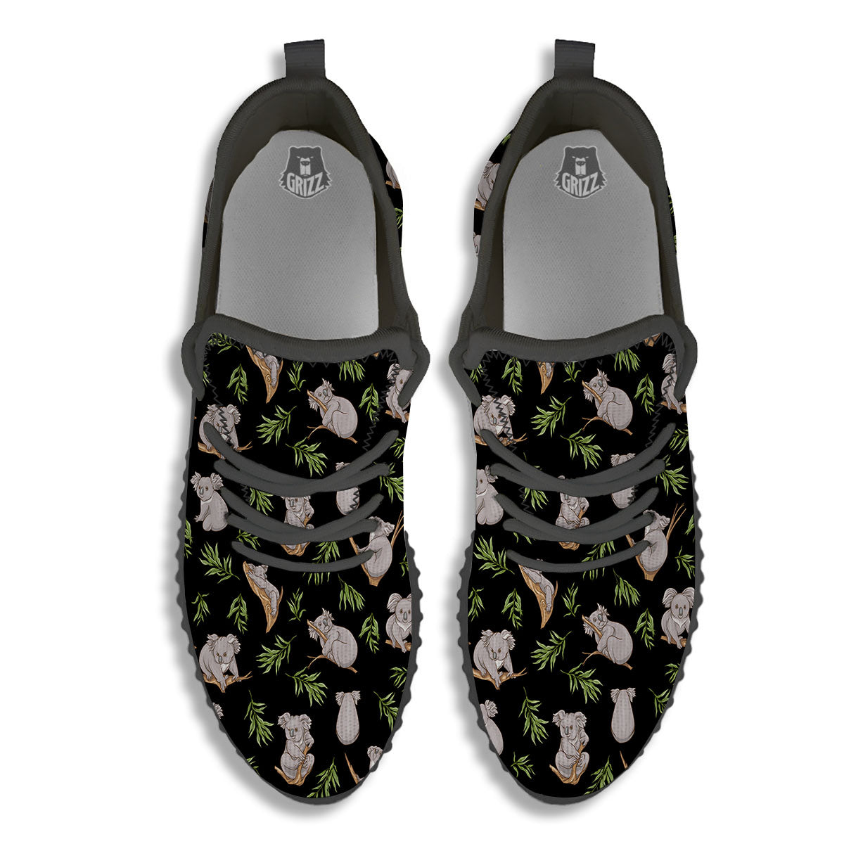 Koala Bear Black Print Pattern Black Walking Shoes-grizzshop