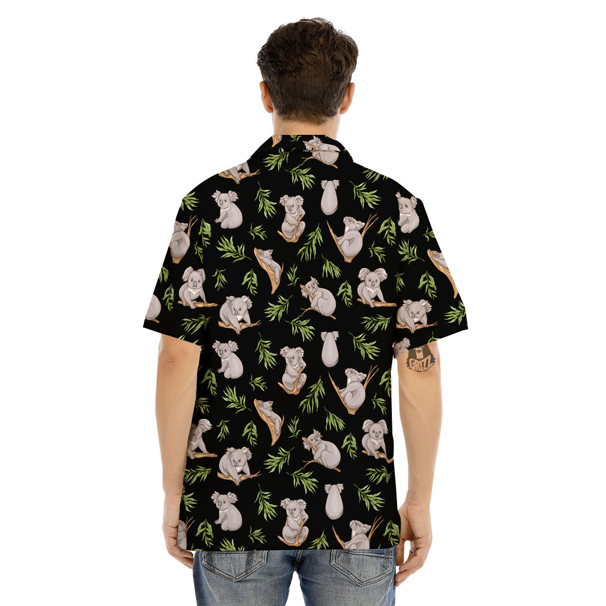 Koala Bear Black Print Pattern Men's Hawaiian Shirt-grizzshop