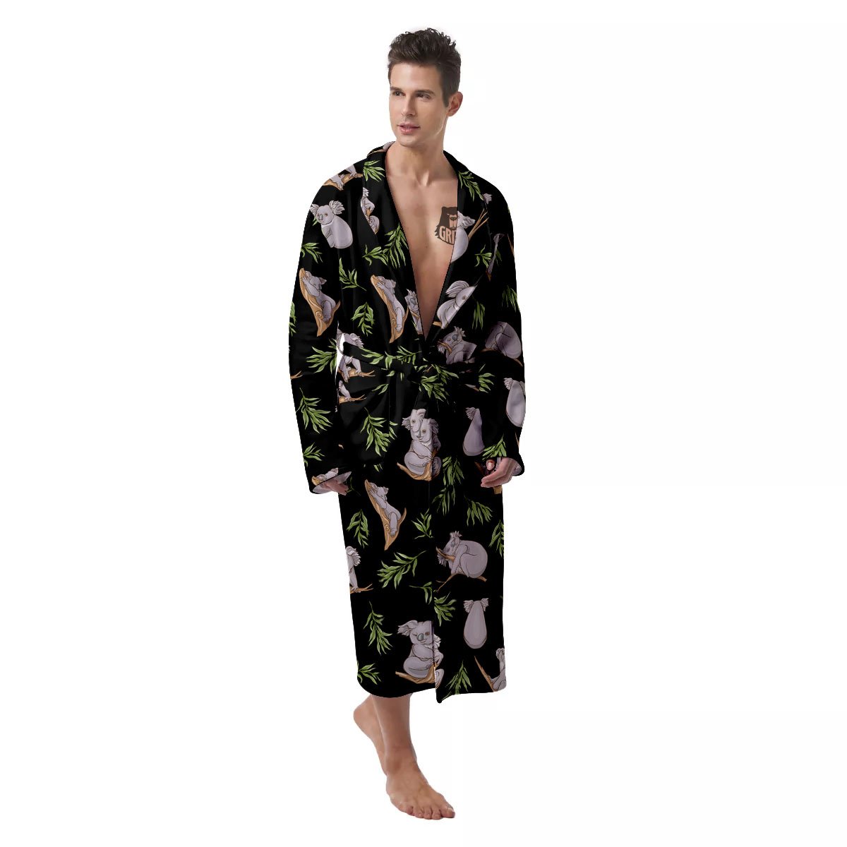 Koala Bear Black Print Pattern Men's Robe-grizzshop