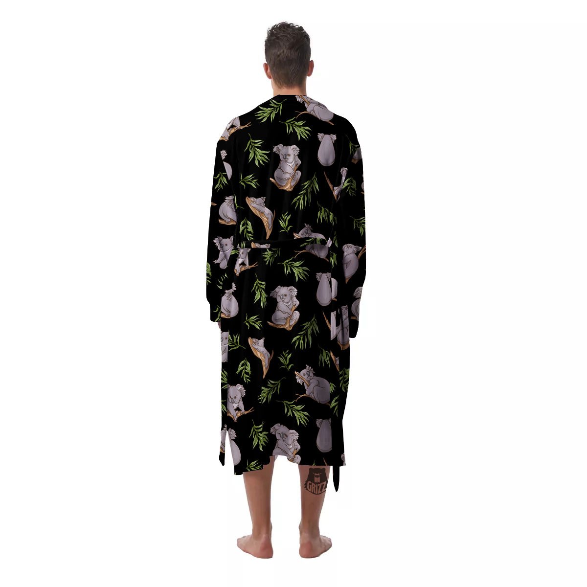 Koala Bear Black Print Pattern Men's Robe-grizzshop