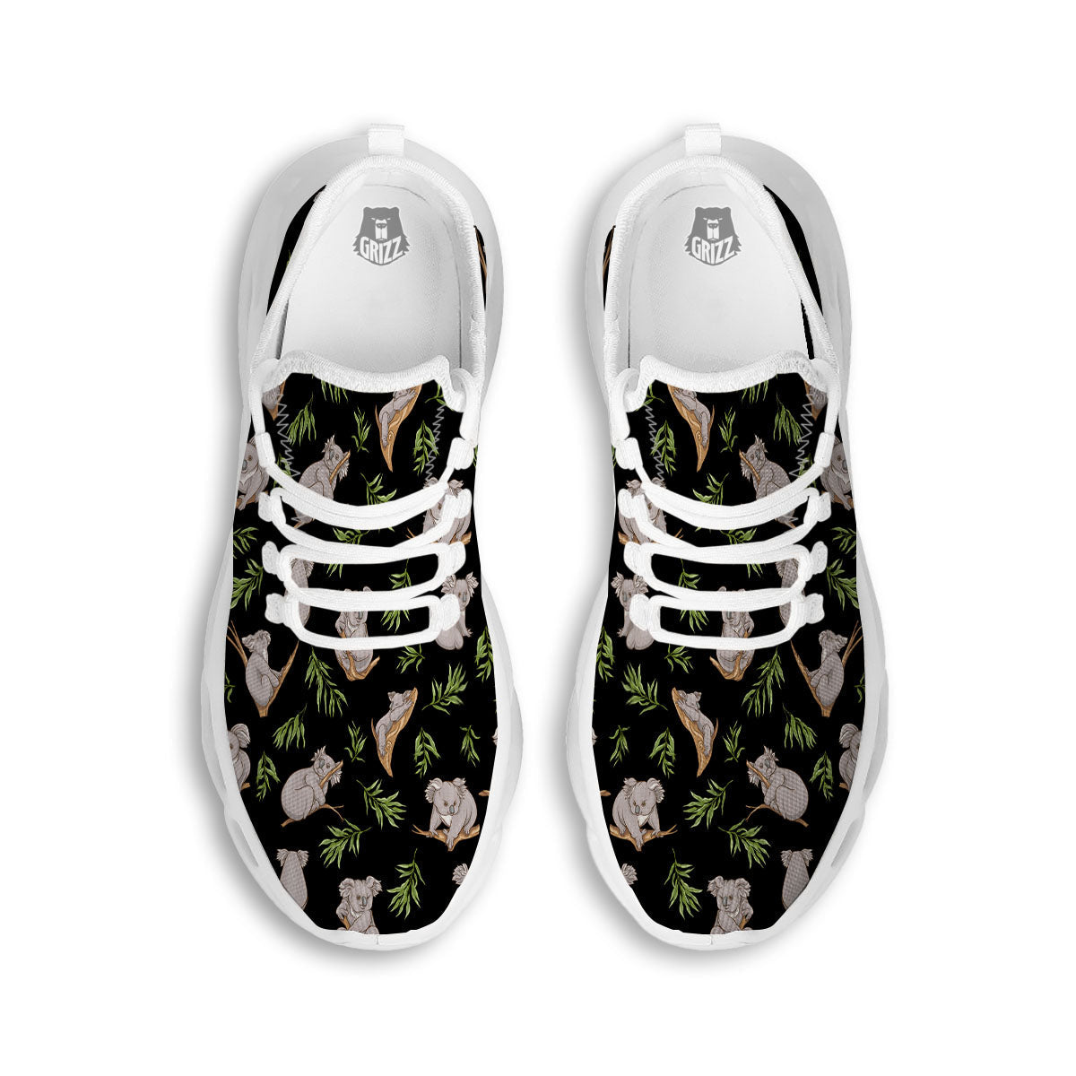 Koala Bear Black Print Pattern White Running Shoes-grizzshop