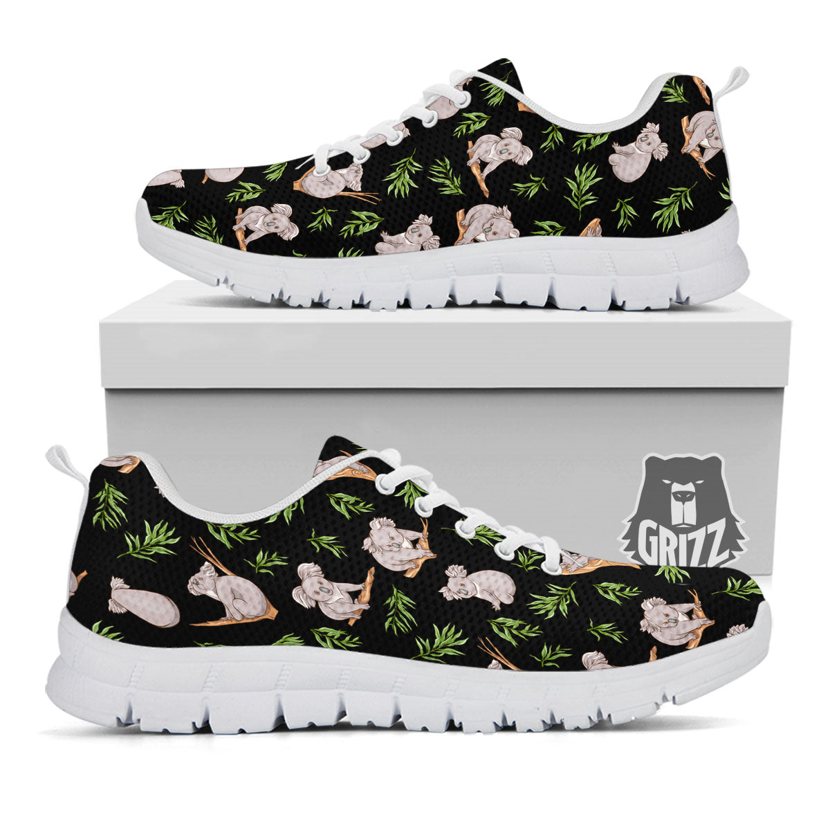 Koala Bear Black Print Pattern White Sneaker-grizzshop