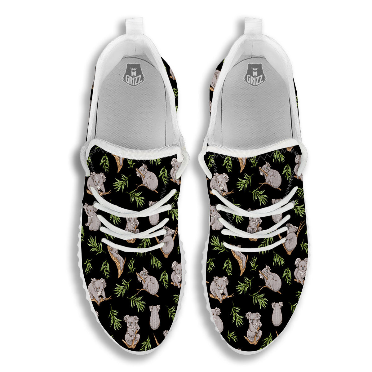 Koala Bear Black Print Pattern White Walking Shoes-grizzshop
