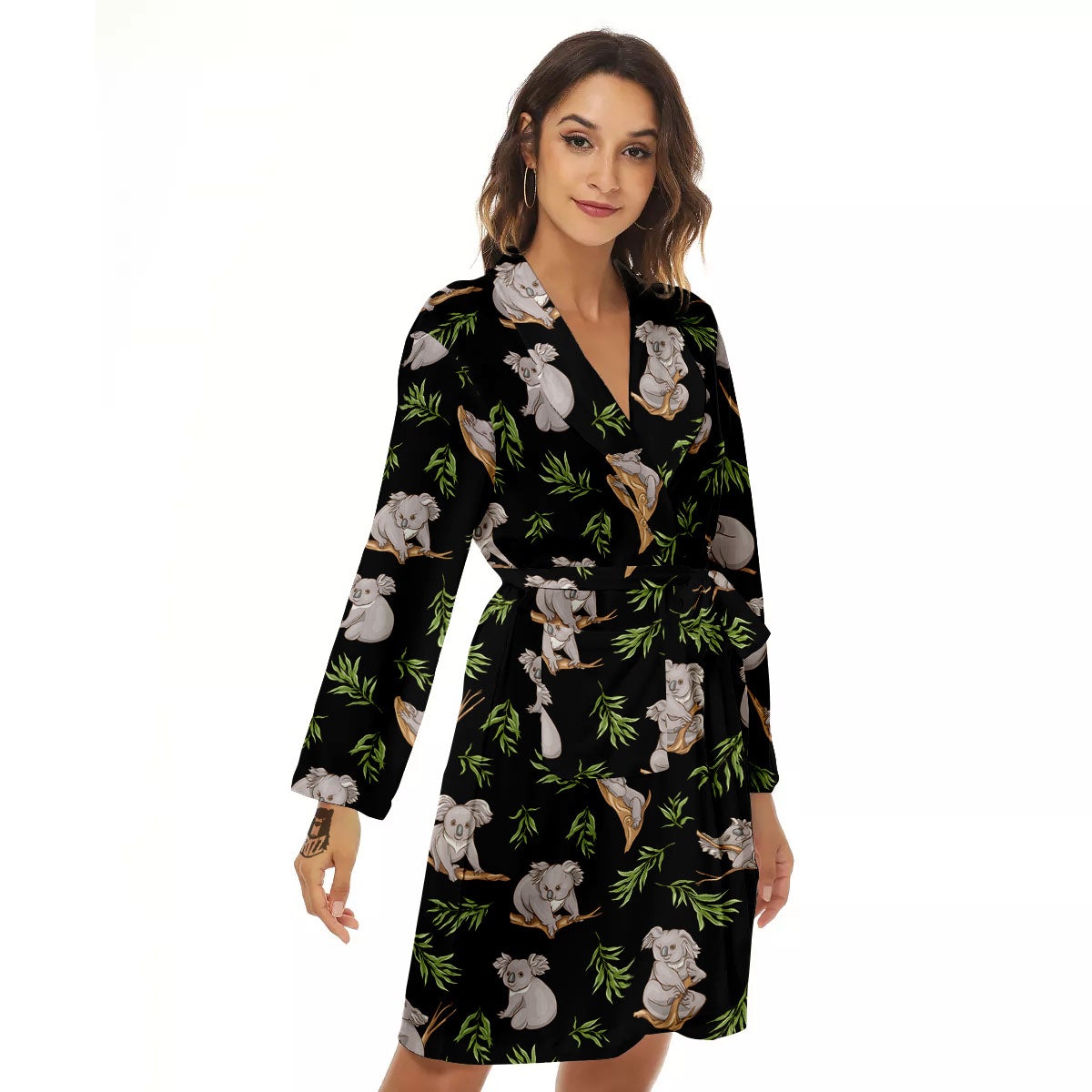 Koala Bear Black Print Pattern Women's Robe-grizzshop