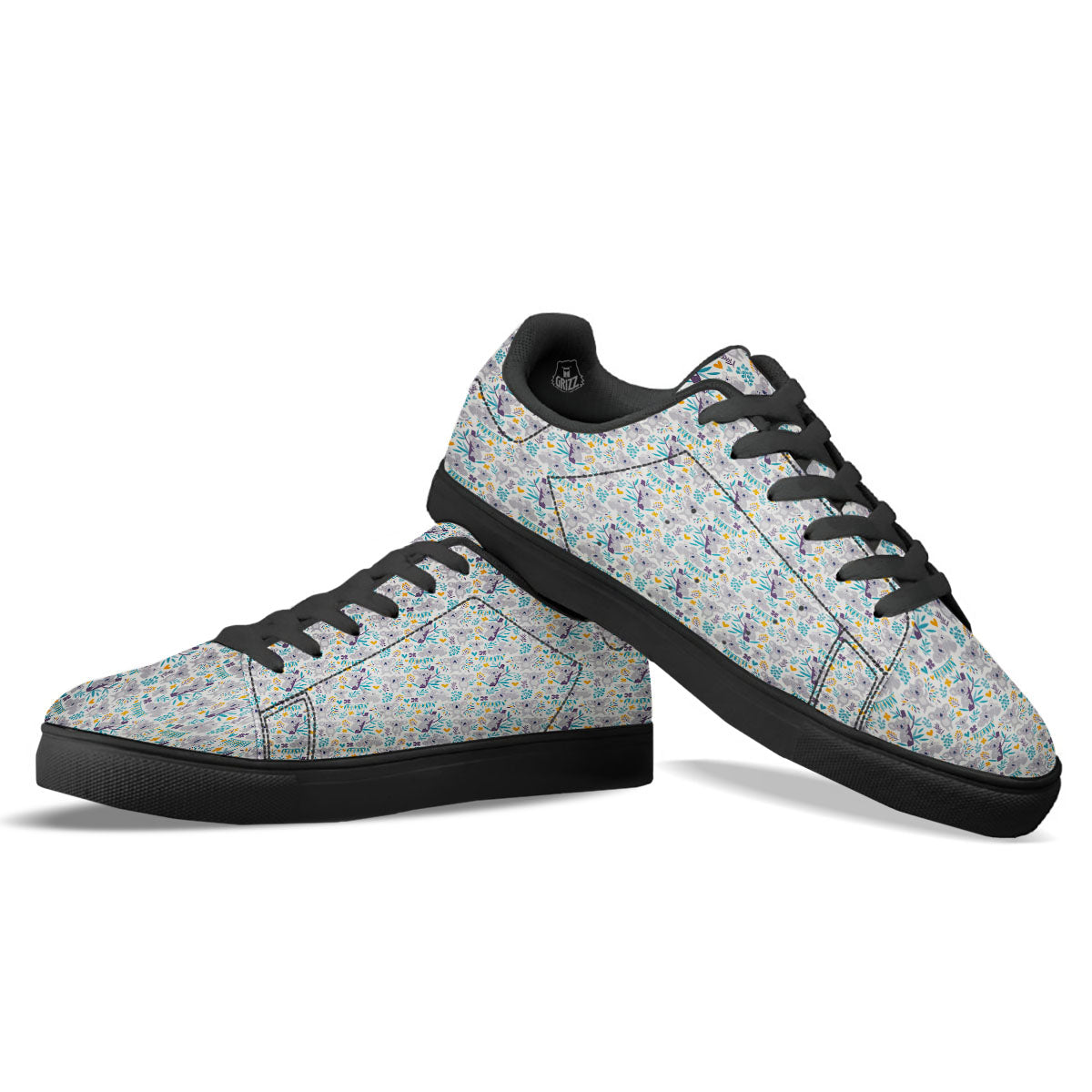 Koala Cartoon Print Pattern Black Low Top Sneakers-grizzshop