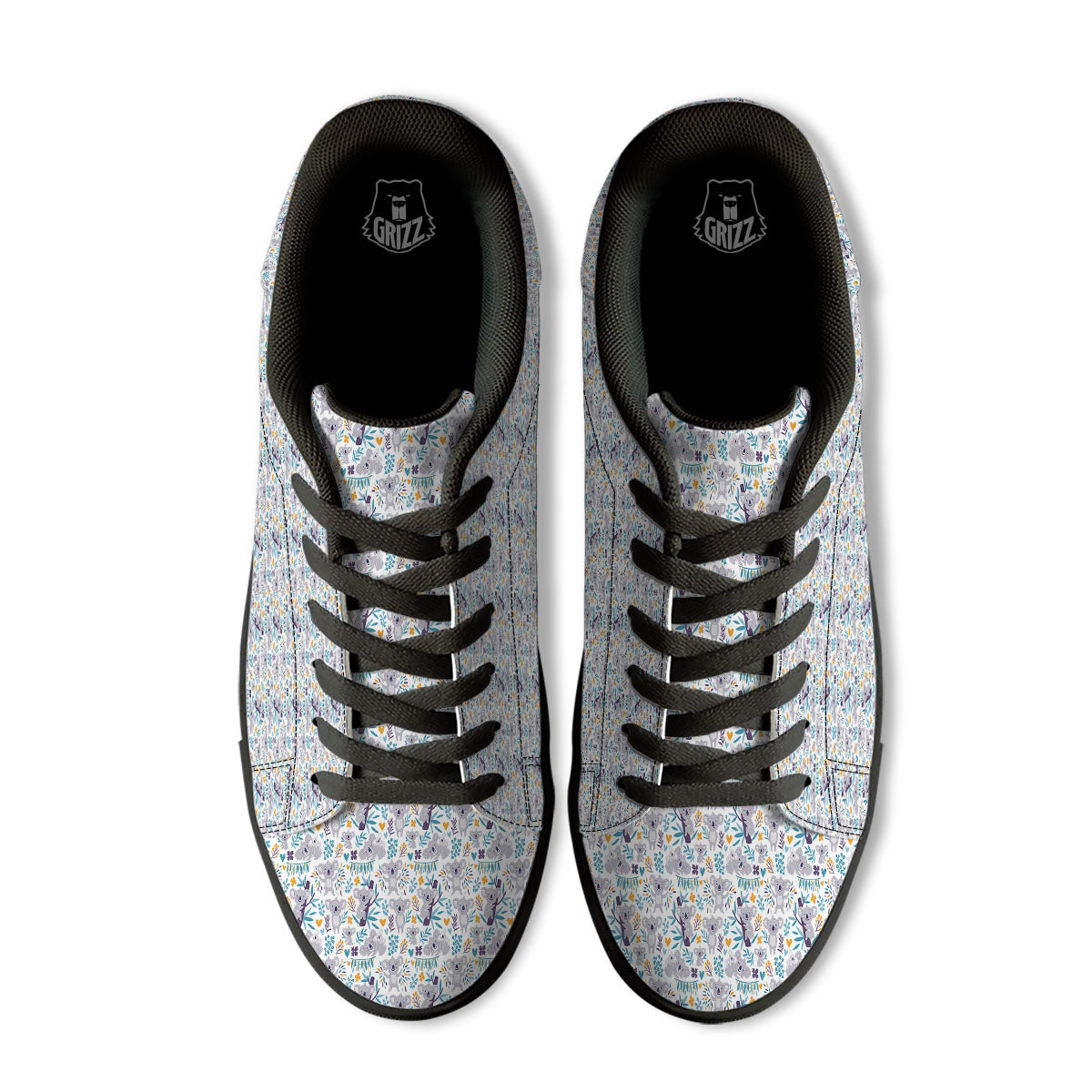 Koala Cartoon Print Pattern Black Low Top Sneakers-grizzshop