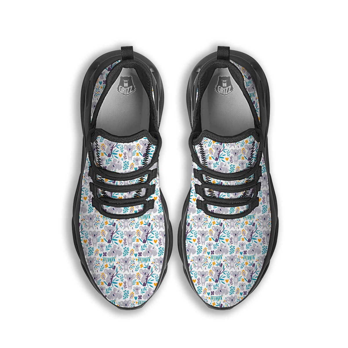 Koala Cartoon Print Pattern Black Running Shoes-grizzshop