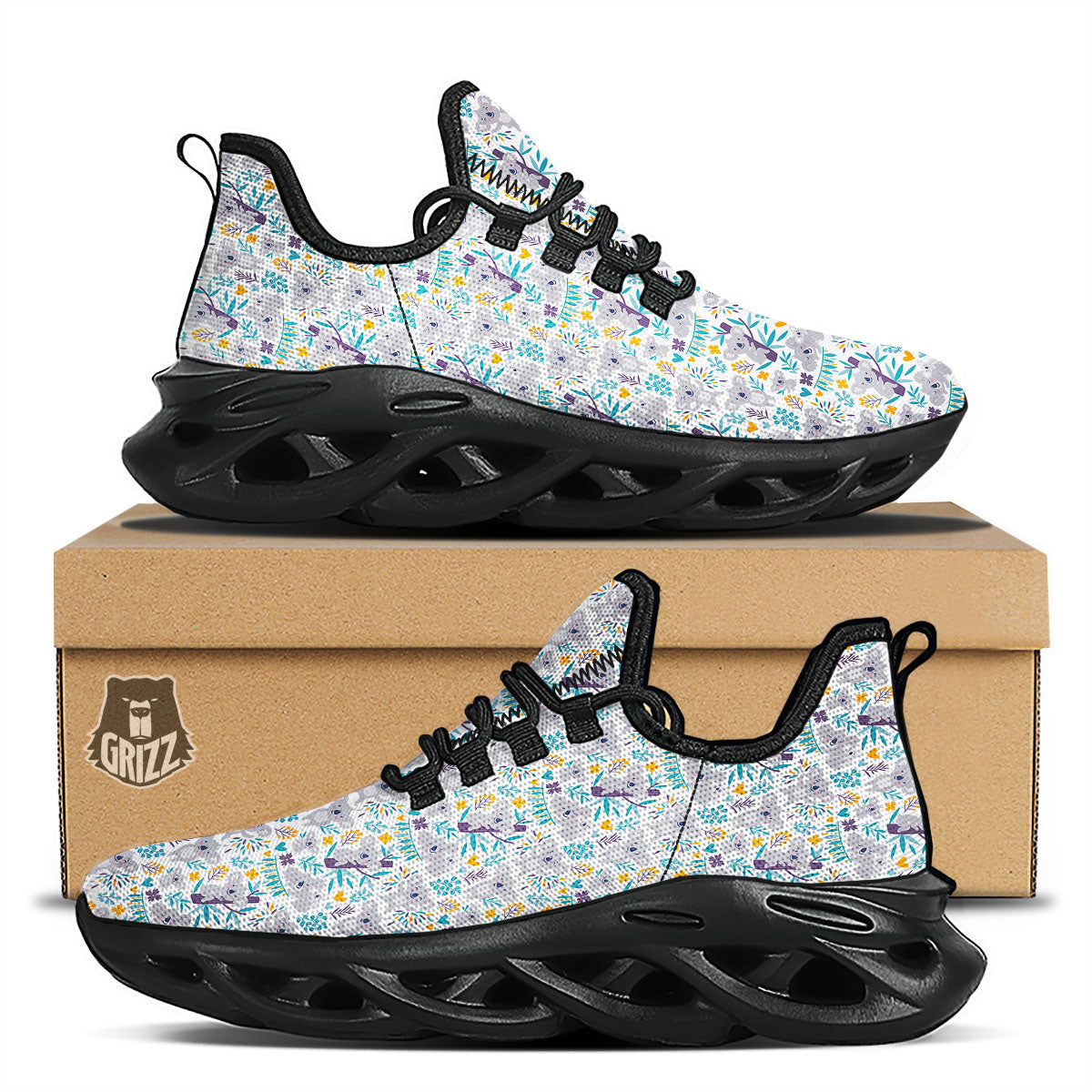 Koala Cartoon Print Pattern Black Running Shoes-grizzshop
