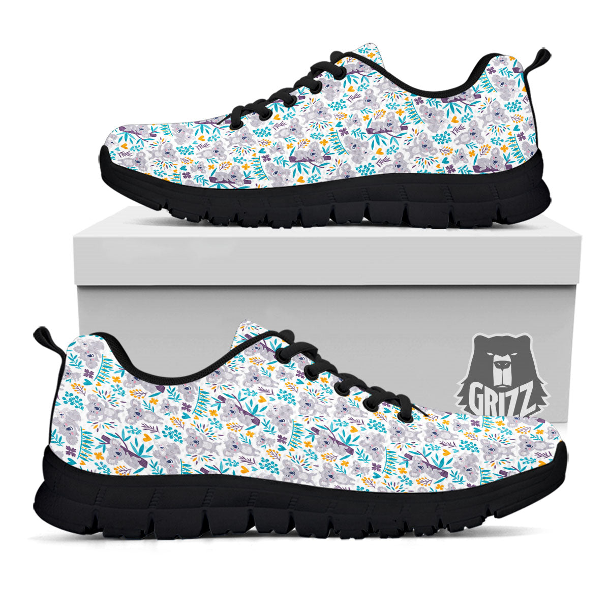 Koala Cartoon Print Pattern Black Sneaker-grizzshop