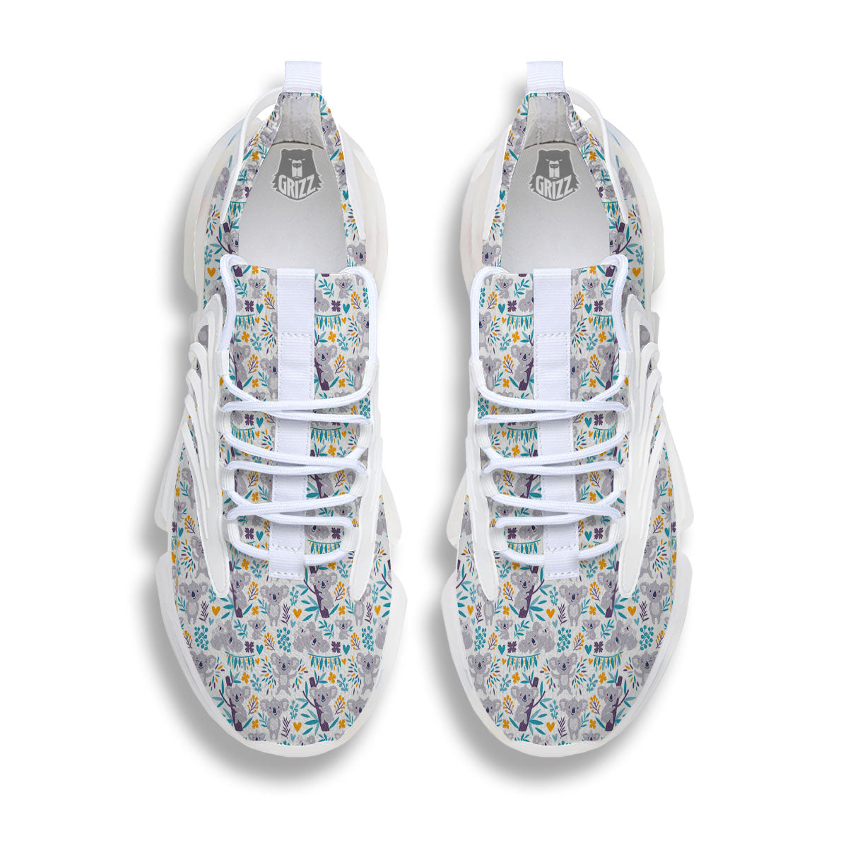 Koala Cartoon Print Pattern White Gym Shoes-grizzshop