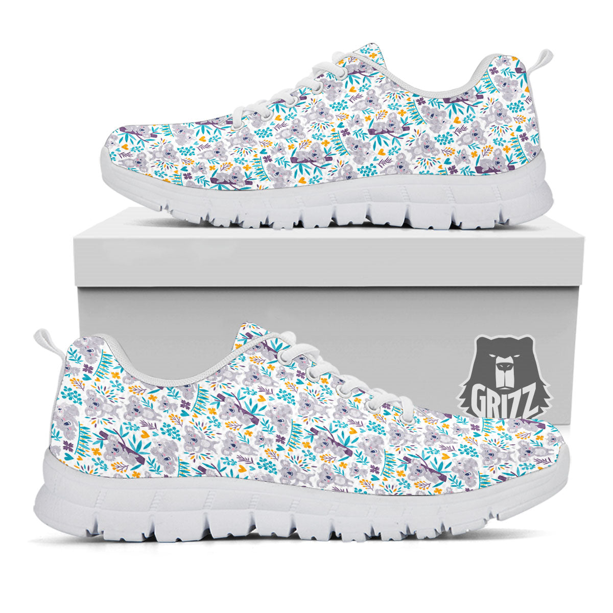Koala Cartoon Print Pattern White Sneaker-grizzshop