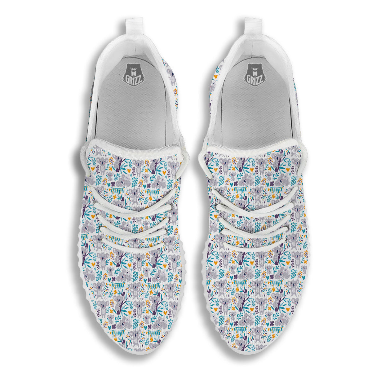 Koala Cartoon Print Pattern White Walking Shoes-grizzshop