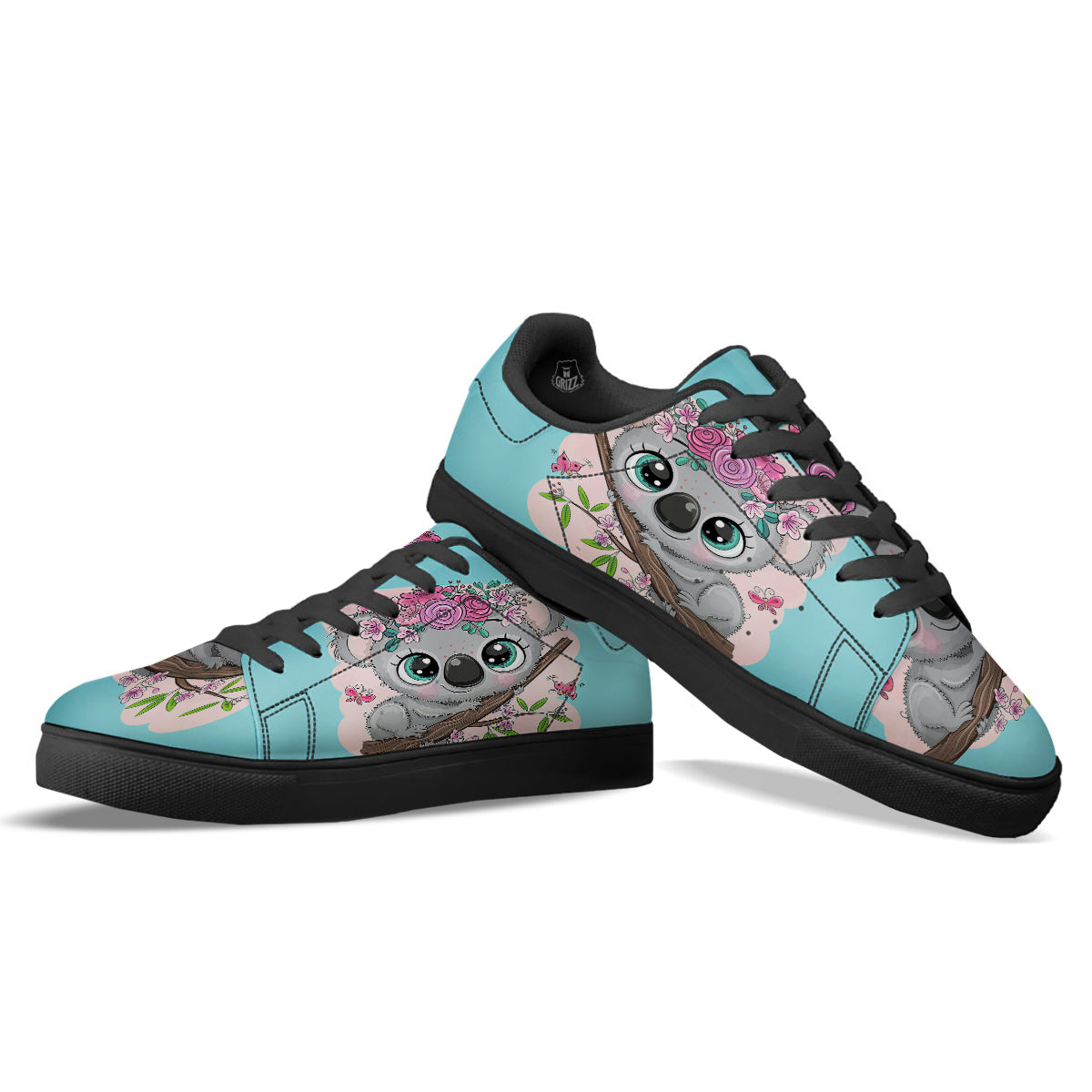 Koala Cute Print Black Low Top Sneakers-grizzshop