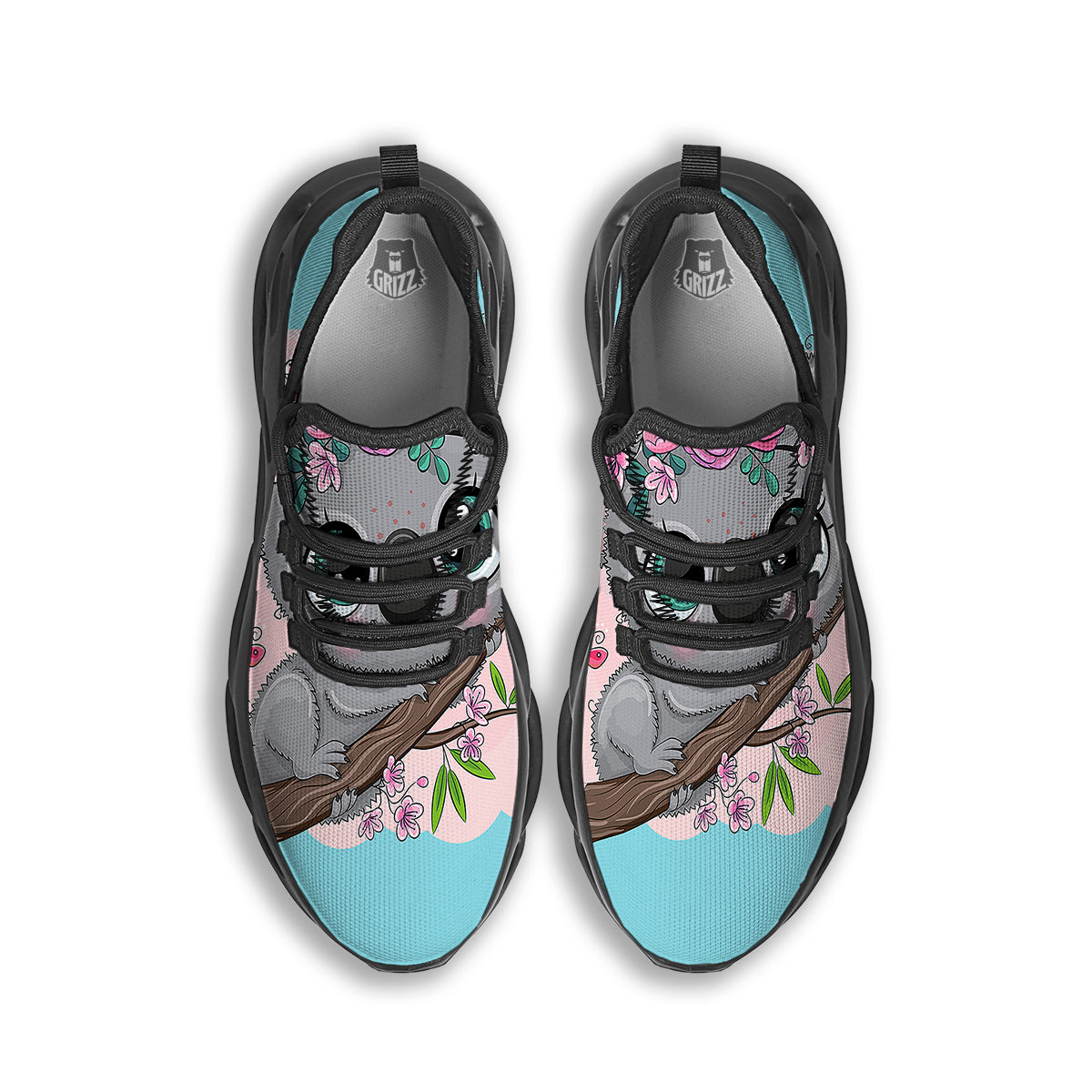 Koala Cute Print Black Running Shoes-grizzshop